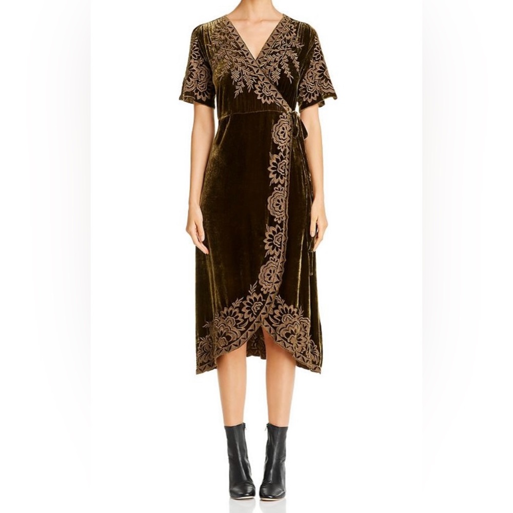 Johnny Was New With Tags Mina Velvet Brown Wrap Dress Size Small